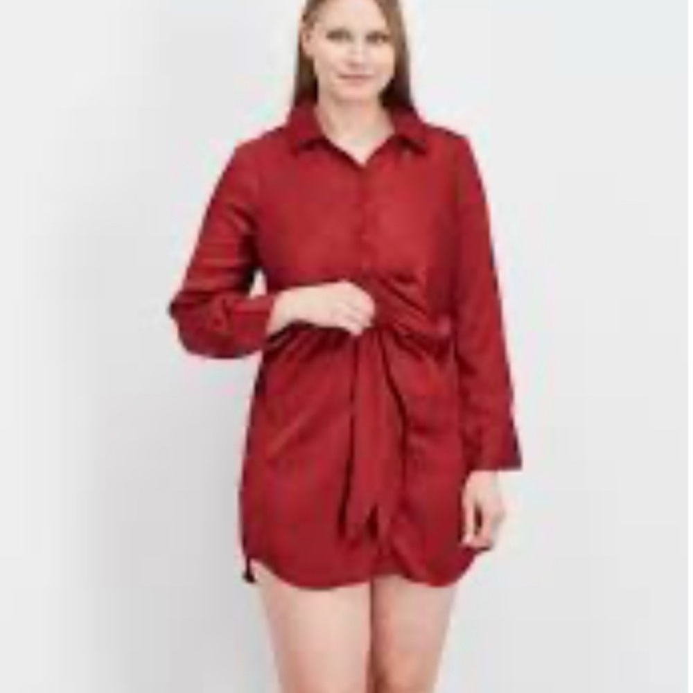 Red Long Sleeve Shirt Dress